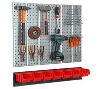 Étagère murale Système de rangement en métal avec porte-outils 7 boîtes rouge