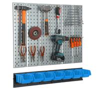 Étagère murale Système de rangement métal avec porte-outils boîtes bleu Atelier