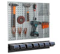 Étagère murale Système rangement métal porte-outils crochets boîtes Garage Noir