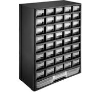 Étagère murale - TECTAKE - Boîte de rangement pour vis en polypropylène, 41 tiroirs transparents, 30 x 13,5 x 45 cm - Noir/Blanc