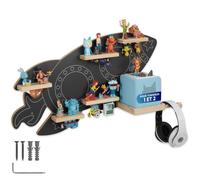 Étagère murale - TECTAKE - Étagère MYLITTLESTORY ROCKET, fusée, jusqu’à 40 Tonies, magnétique, en bois - Gris anthracite