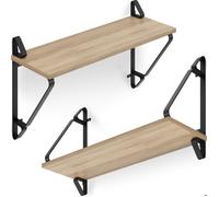 ETAGERE MURALE - TECTAKE - Lot de 2 étagères murales IRVINE en Bois et acier Style industriel - Bois Clair