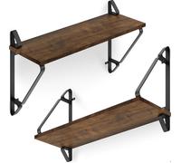 ETAGERE MURALE - TECTAKE - Lot de 2 étagères murales IRVINE en Bois et acier Style industriel - Bois Foncé