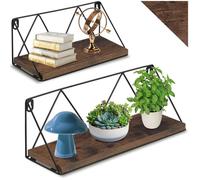 Étagère murale - TECTAKE - Lot de 2 étagères ROCKPORT en bois et acier au style industriel - Bois foncé