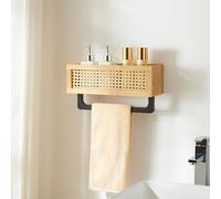 Étagère murale 'Tervola' avec porte-serviettes en bambou 36 x 13 x 19 cm aspect rotin
