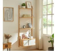 [en.casa] Étagère Murale Style Scandinave avec 2 Tablettes et Placard à 2 Portes Coulissantes Élements Réglables en Hauteur avec Trous Prépercés Bambou 176 x 65 x 34 cm Naturel