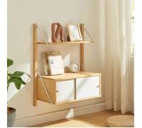 [en.casa] Étagère Murale Style Scandinave avec Placard à 2 Portes Coulissantes Élements Réglables en Hauteur avec Trous Prépercés Bambou 85 x 65 x 34 cm Naturel