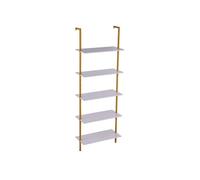 Etagère Murale Tuyau Carré Industrielle 5 Niveaux 64x30 cm Doré et Blanc