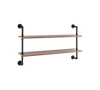 Etagère Murale Tuyau Industrielle 2 Niveaux 124,5x26 cm en Bois Rustique