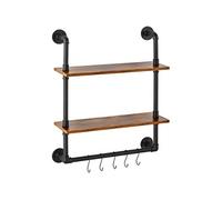 Etagère Murale Tuyau Industrielle 2 Niveaux 63x20,5 cm en Bois Rustique