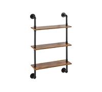 Etagère Murale Tuyau Industrielle 3 Niveaux 63x20,5 cm en Bois Rustique