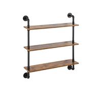 Etagère Murale Tuyau Industrielle 3 Niveaux 83x20,5 cm en Bois Rustique