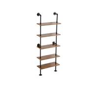 Etagère Murale Tuyau Industrielle 5 Niveaux 61x25,5 cm en Bois Rustique