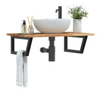 Étagère Murale Vasque Salle de Bain en Acier et Plateau Bois d'Acacia Massif, Support Flottant Trapèze Multifonction avec Installation Facile et Design Élégant