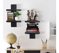 Étagère murale verticale à 2 niveaux,étagères flottantes en colonne,étagères décoratives empilables modernes pour décoration intérieure,organiseur de rangement pour salon et chambre,lot de 2(noire)