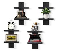 Étagère murale verticale à 2 niveaux,étagères flottantes en colonne,étagères décoratives empilables modernes pour décoration intérieure,organiseur de rangement pour salon et chambre,lot de 4(noire)