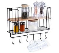 Vilde Étagère murale de cuisine à suspendre avec 2 étagères et une barre à crochet 41 x 12 x 25,5 cm