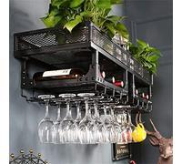 Étagère murale vintage en métal pour bouteilles de vin, champagne et verres à pied, support mural pour bars et restaurants, finition noire élégante