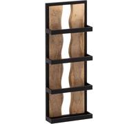 Wohnling Étagère murale, 30 x 80 x 10 cm, en bois massif de mangue, en métal et métal, design industriel, étagère flottante, rectangulaire, pour le salon, avec 4 étagères et motif ondulé