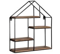 Étagère murale WOHNLING 50x60x14 cm Mango bois massif / métal Étagère suspendue en forme de maison, petite étagère suspendue design industriel, étagère suspendue salon, bibliothèque murale