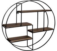 Étagère murale WOHNLING 70x70x18 cm Mango bois massif / métal Étagère suspendue ronde, petite étagère design flottante industrielle, étagère suspendue salon, bibliothèque murale