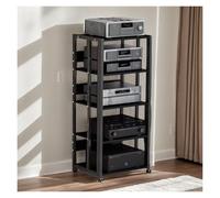 Étagère noire pour salon - Meuble multimédia d'angle, meuble TV pour consoles de jeux, équipement stéréo, rangement de DVD/CD, étagère pour haut-parleurs et amplificateurs, récepteur d'ampli intégré