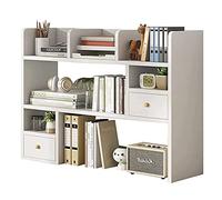 Étagère Organisateur de Bureau, DIY Étagère Livre Bureau Bibliothèque Organisateur de Bureau À Poser, Étagère de Bureau en Bois - Étagère de Rangement avec 2 Tiroirs, pour Bureau Salon ( Color : White