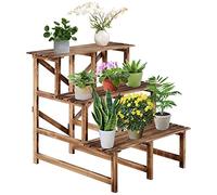 Outsunny Étagère à plantes pliante à 3 étages de 78 cm de hauteur, support de fleurs pour intérieur et extérieur, étagère à plantes en bois, support de pots de fleurs avec plateaux, étagère à fleurs p