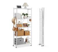 Étagère Pliante Mobile-VEVOR-5 Niveaux-Étagère Pliante à Roulettes-81x36x183 cm-Métal Robuste-Charge Statique 340 kg-Blanc