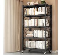Étagère pliante sans installation, organiseur multifonctionnel amovible multicouche en métal bibliothèque simple acier, étagère rangement latérale livres robuste(Black,71*35*158cm/27.9*13.7*62.2in)