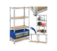 tectake® Étagère garage Étagère charge lourde Meuble de rangement modulable en métal 4 tablettes 160x80x40 cm max. 320 kg pour Rangement outils Rangement atelier pneus Rangement buanderie Garde manger