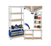 tectake® Étagère garage Étagère charge lourde Meuble de rangement modulable en métal 5 tablettes 180x75x30 cm max. 350 kg pour Rangement outils Rangement atelier pneus Rangement buanderie Garde manger