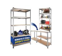 Rangement - TECTAKE - Étagère d'angle pour charges lourdes en MDF résistant et réglable, jusqu'à 1325 kg 180 x 90 x 40 cm - Argent