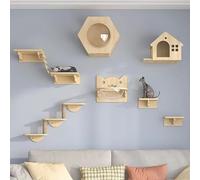 Étagère pour Chat pour Mur 9 Pcs Meubles Muraux pour Chat Ensemble D’étagères Murales pour Chats avec 4 Plates-Formes De Saut 1 échelle Souple 2 Capsules Spatiales 1 Maison pour Chat 1 éche