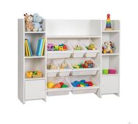 Étagère pour enfants Relaxdays, grande, 8 boîtes, 14 compartiments, HxLxP : 94x139x30 cm, rangement pour jouets, blanc