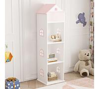 Étagère pour enfants 'Vipsali' imitation maison avec 4 compartiments ouverts 140 x 40 x 35 cm Blanc / Rose