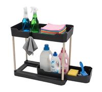 Étagère pour évier de cuisine à 2 niveaux 40 cm x 35 cm extensible - Noir - Organiseur de meuble de cuisine avec panier de rangement, tiroir et crochet - Étagère à étagères, tour de tiroir pour sous