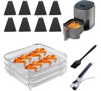 Étagère Pour Friteuse À Air,Étagère Empilable À 3 Couches,Friteuse À Air En Acier Inoxydable 304,Panier Avec 8 Pieds En Silicone,1 Pince À Épiler Et 1 Brosse Pour Four Airfryer Accessoires