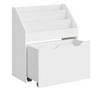 Étagère pour Jouets, 3 Compartiments Bibliothèque pour Enfants, Boîte à Jouets Mobile, avec roulettes, Multi-Usage, pour Chambre d'enfant et Salle de Jeux, Blanc/Gris/ Blanc Nuage MISSION ACCOMPLIE !