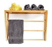 Étagère pour la salle de bain avec 3 barres à serviettes Tablette supérieure 42x30x20cm bambou