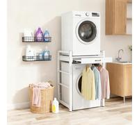 Étagère pour machine à laver avec extraction, étagère réglable en hauteur pour machine à laver et sèche-linge, capacité de charge de 250 kg, armoire de rangement pour salle de bain, balcon, 75 x 65 x