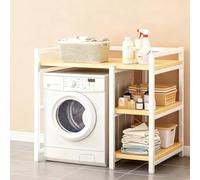 Étagère pour Machine à Laver, Étagère Universelle Lave-Linge Hublot/Supérieur, Organisateur Multi-Niveaux avec Support Dos en X et Pieds Anti-Dérapants(White,Flip Model-105cm/41.3in)