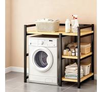 Étagère pour Machine à Laver, Étagère Universelle Lave-Linge Hublot/Supérieur, Organisateur Multi-Niveaux avec Support Dos en X et Pieds Anti-Dérapants(Black,Roller Model-85cm/33.4in)