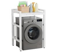 Étagère pour machine à laver sur support de rangement lave-linge, sèche-linge réglable en hauteur avec capacité charge 250 kg, organisateur buanderie acier robuste salle bain et balcon, 73 Blanc