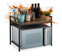 Étagère pour micro-ondes Relaxdays, H x L x P : 44,5 x 53 x 35 cm, fer, MDF, stable, gain de place, noir/bois foncé