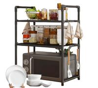 Étagère pour Micro-Ondes - Support pour Four à Micro-Ondes avec Crochets | Plateau Élargi Range-Épices Double Niveau Support Machine À Pain - Maison, Garde-Manger, Camping-Car, Usage Quotidien