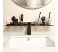 Étagère profilée montée sur robinet avec base à ventouse pour organiser les articles de toilette fabriquée en noyer et métal résistant à l'humidité (50 cm, blanc)