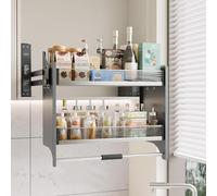 Étagère rabattable robuste pour armoire de cuisine à 2 niveaux avec grand espace de rangement, accès facile, solution d'armoire supérieure grise, système de rangement de cuisine