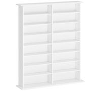 HOMCOM Rangements pour CD et DVD, Meuble de Rangement multimédia, capacité Max. 720 CD/396 DVD et Blu-Ray, 16 Compartiments et 12 étagères réglables, pour Salon, Chambre, 106,5x24x126,3cm, Blanc