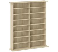HOMCOM Rangements pour CD et DVD, Meuble de Rangement multimédia, capacité Max. 720 CD/396 DVD et Blu-Ray, 16 Compartiments et 12 étagères réglables, pour Salon, Chambre, 106,5x24x126,3cm, Naturel